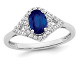 7/8 Carat (ctw) Lab-Created Blue Sapphire Ring in 14K White Gold with Diamonds